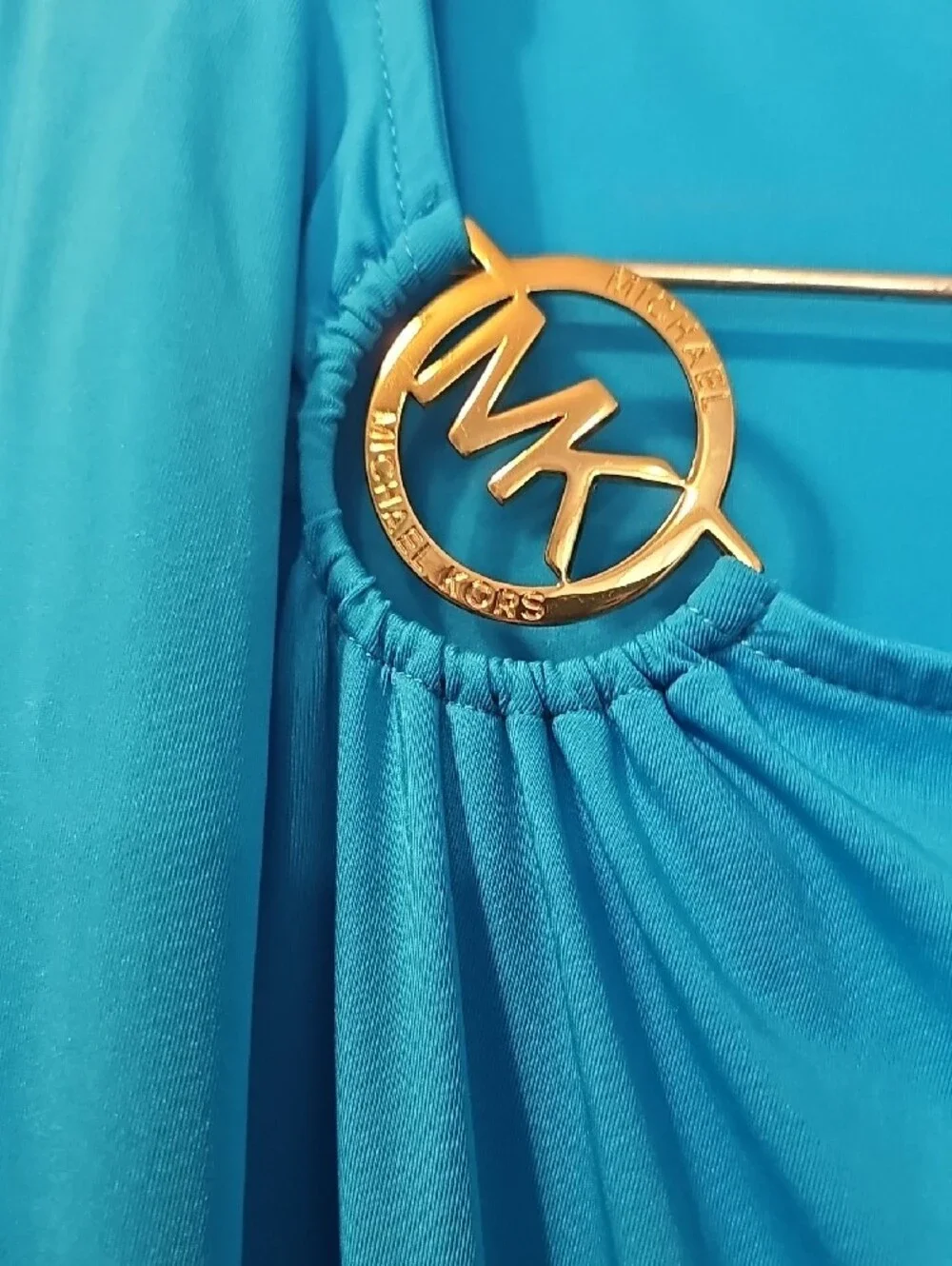 Michael Kors Bright Teal Blue Dolman Sleeve Swim Tunic with MK Ring